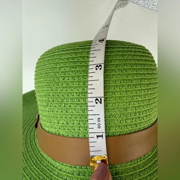 Sun N’ Sand Green Straw Sun Brown Accent Band Stylish Summer Beach & Travel Hat - Picture 8 of 14